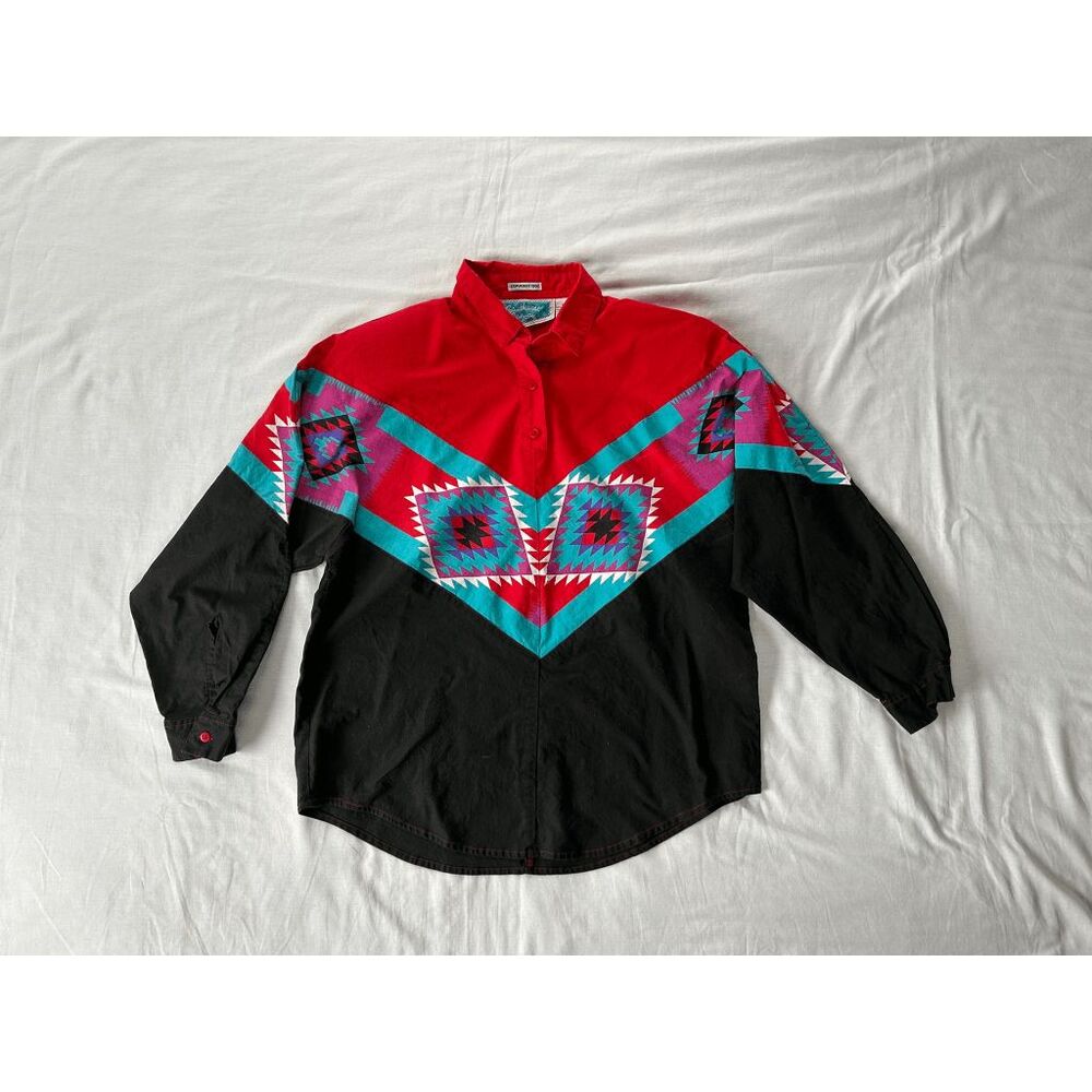 Southwest Canyon Western/Aztec Style Long Sleeve Pullover Shirt, Size L, Cotton